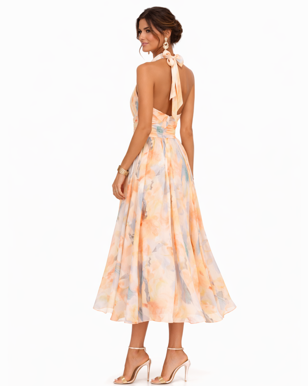 Chiara | Abito a halter con scollo e stampa ad acquerello