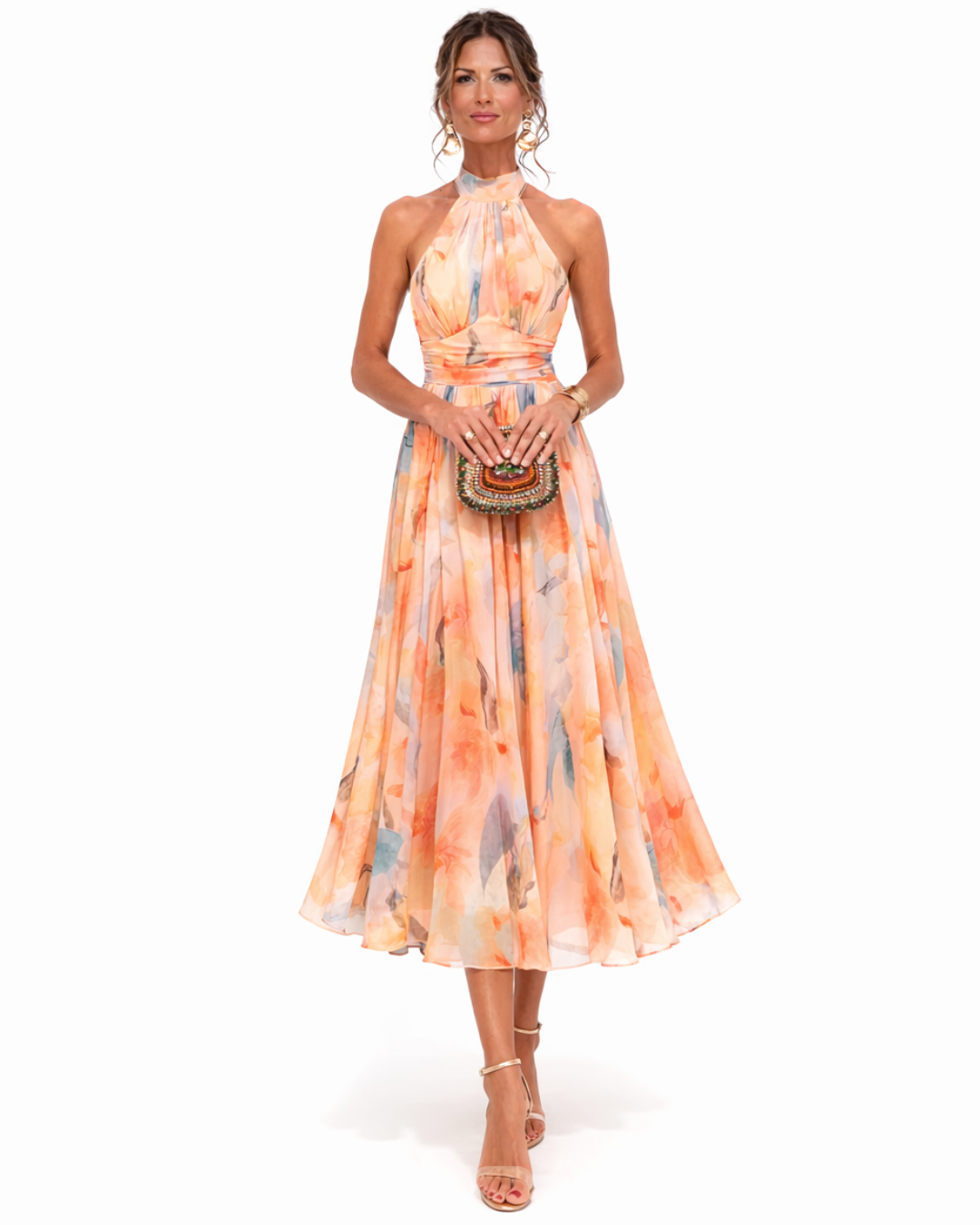 Chiara | Abito a halter con scollo e stampa ad acquerello