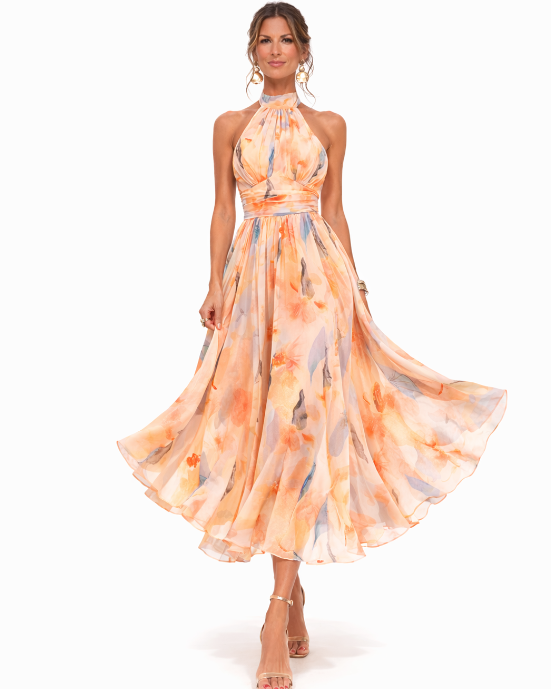 Chiara | Abito a halter con scollo e stampa ad acquerello