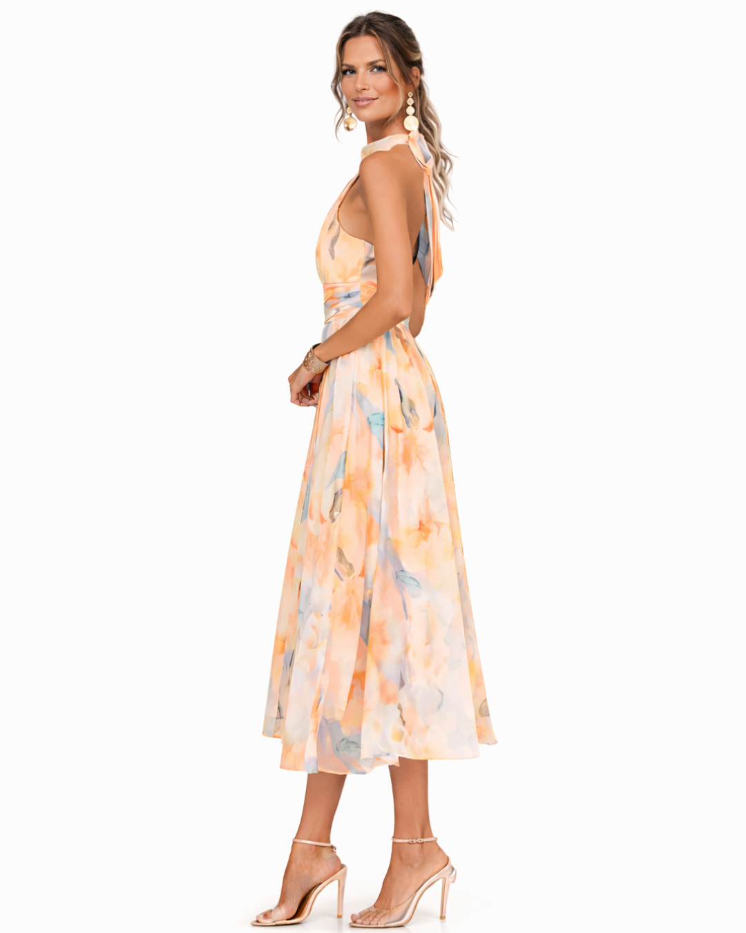 Chiara | Abito a halter con scollo e stampa ad acquerello